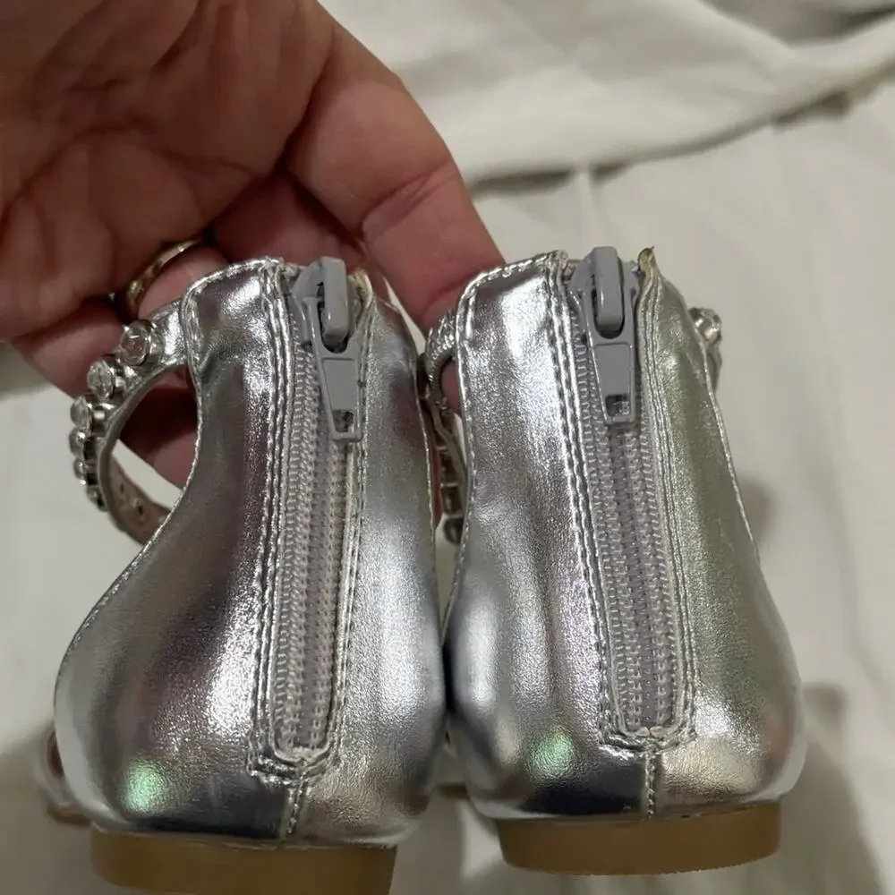 Steve Madden 2 Silver Flats with Embellished Straps flats nwt